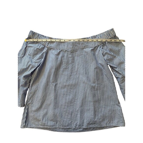 Cupio Womens Off-Shoulder Bell Sleeve Top Blue & White Striped Blouse Medium - Picture 3 of 9